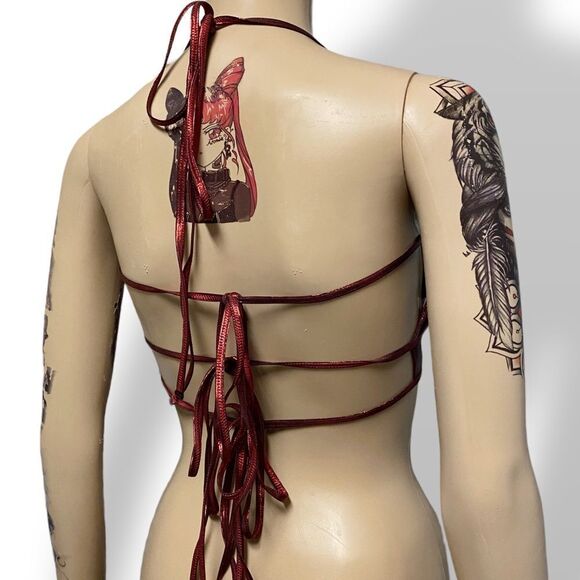 Dolls Kill Red Ruby Shiny Metallic Mama Festival Club Bra Top New - Picture 3 of 9